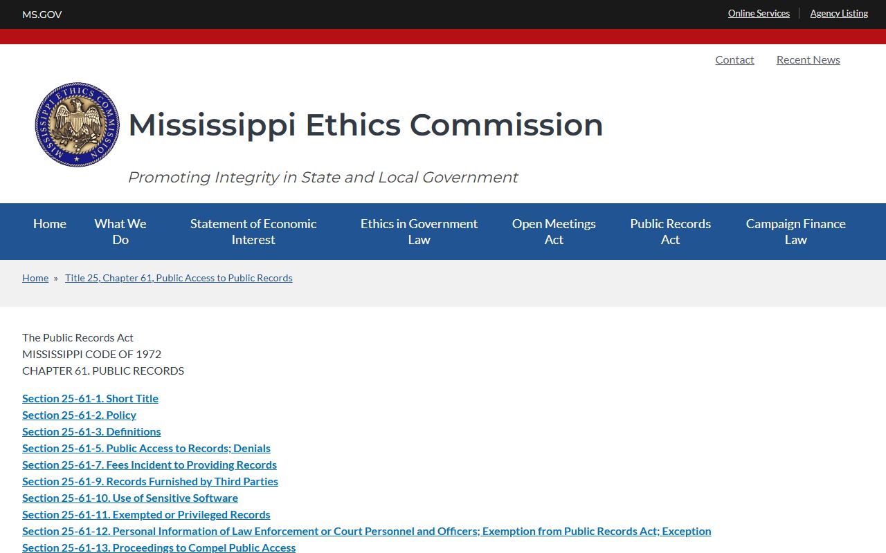 Scott County court records and the Mississippi Public Records Act policy page