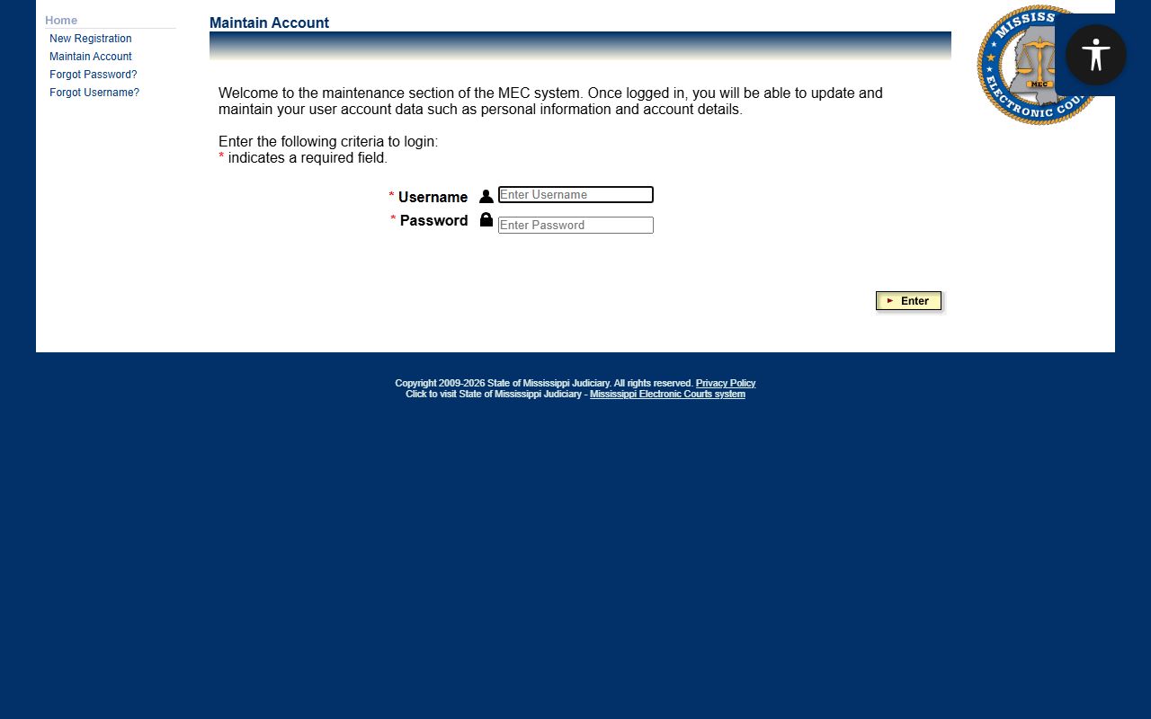 Scott County court records access through the PAMEC online registration page