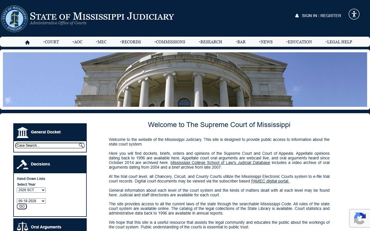 Scott County court records on the Mississippi judiciary portal