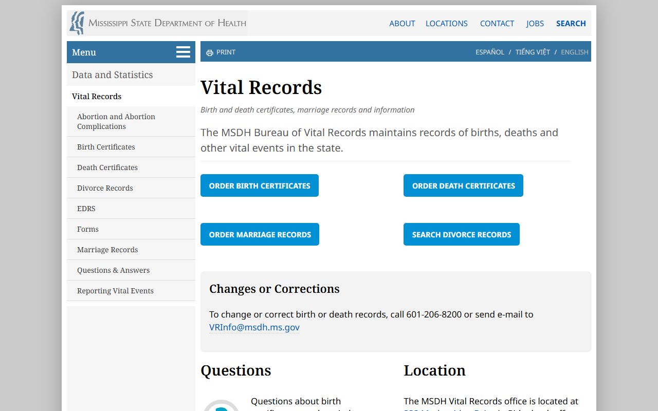 Scott County marriage and divorce records MSDH Vital Records gateway